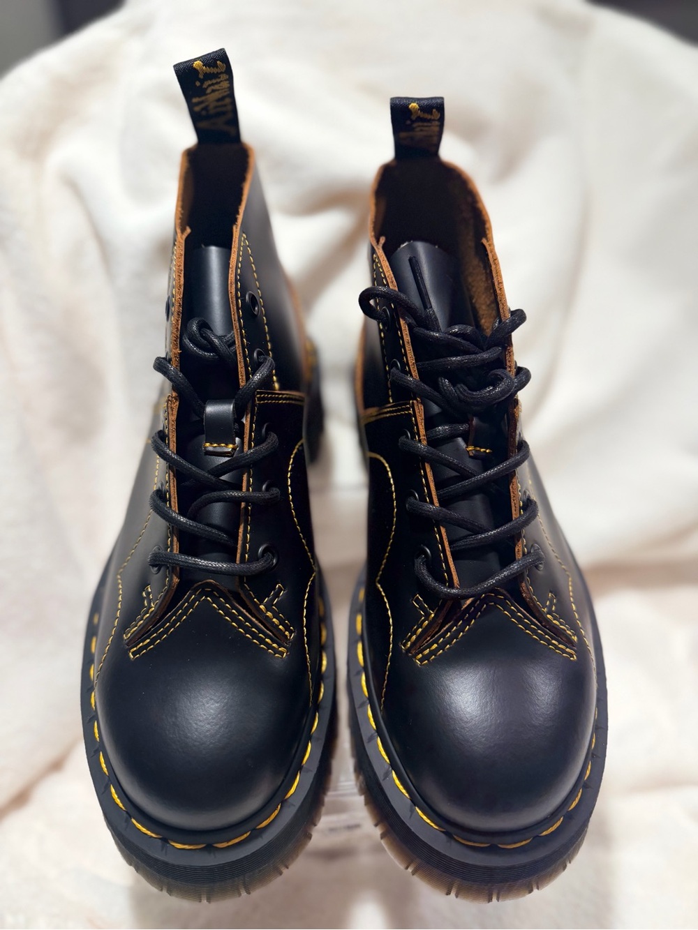 New, Dr. Martens Church Quad Black Vintage Smooth Platform Monkey Boots W9, M8